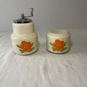 Vintage 2 Pc Temper-Ware Lenox Fire Flower Salt Shaker & Pepper Grinder/Mill